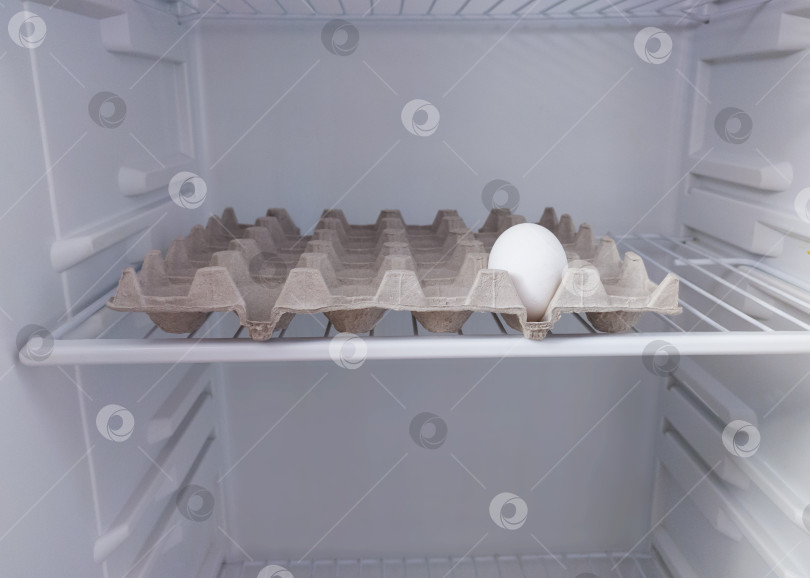 Скачать Одно яйцо лежит в картонной упаковке в холодильнике. фотосток Ozero