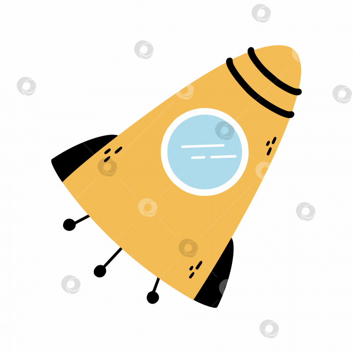 Скачать Желтая ракета для полета в космос. Векторная иллюстрация в стиле каракули. фотосток Ozero