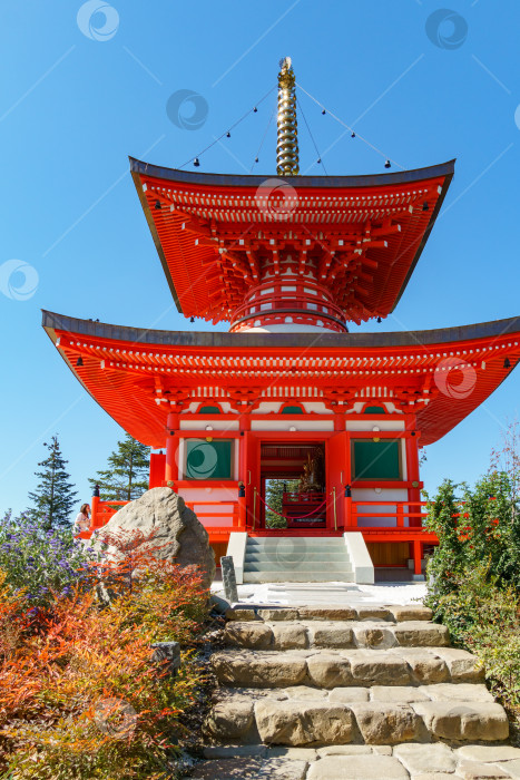 Скачать Пагода Тахото в японском саду общественного ландшафтного парка Краснодара или парка Галицкого. Краснодар, Россия - 20 сентября 2023 г. фотосток Ozero