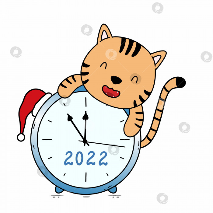 Скачать Милый тигренок и наблюдай. Символ 2022 года. Векторная иллюстрация к празднику Рождества и нового года. фотосток Ozero