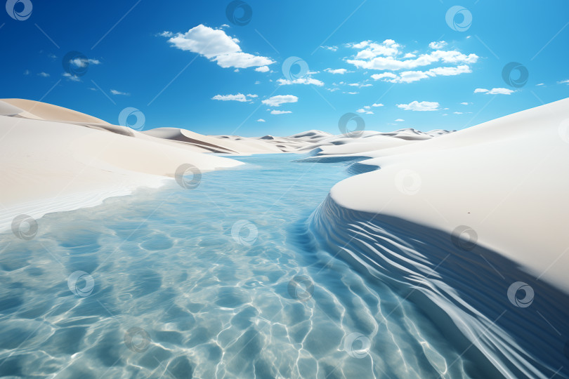 Скачать лагуна с прозрачной водой между дюнами в пустыне после дождя фотосток Ozero