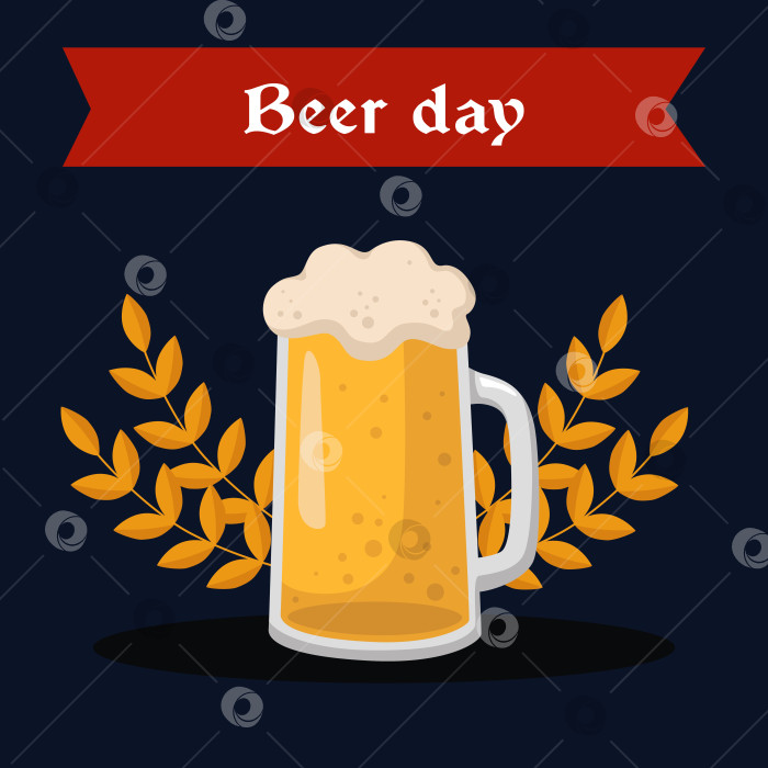 Скачать Плакат дня пива пивная кружка с пенным ячменем на темном фоне изолированный векторный алкоголь фотосток Ozero