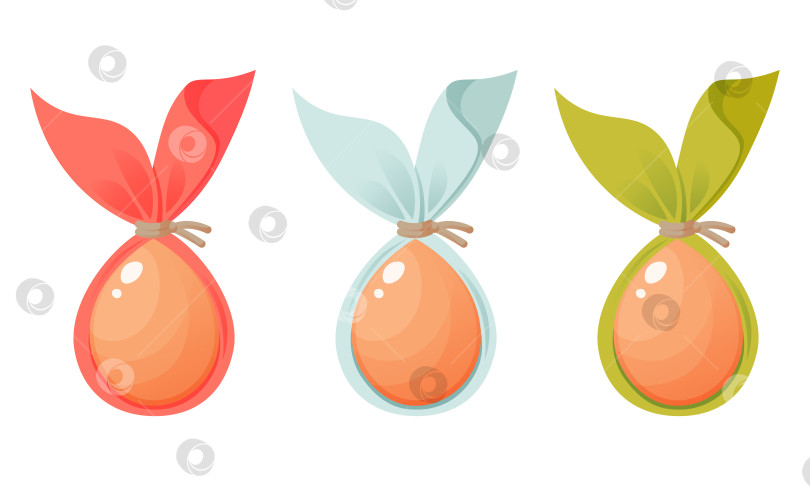 Скачать Набор пасхальных яиц в обертке с ушками. Векторная иллюстрация на белом фоне. Счастливой пасхи. Весенний праздник. Коллекция декоративных пасхальных символов. Весеннее разноцветное шоколадное яйцо. фотосток Ozero