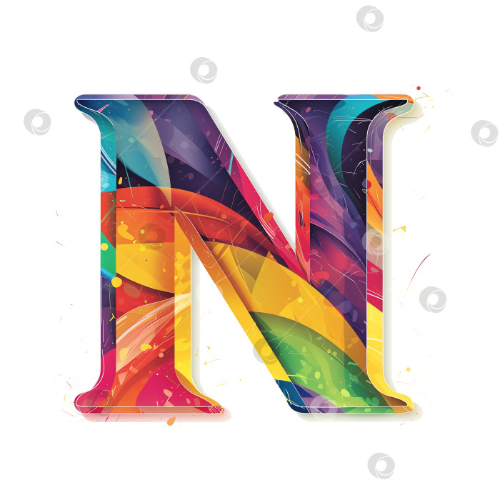 Скачать Буква N радужной цветовой палитры, минимализм текстового шрифта логотипа на белом фоне фотосток Ozero