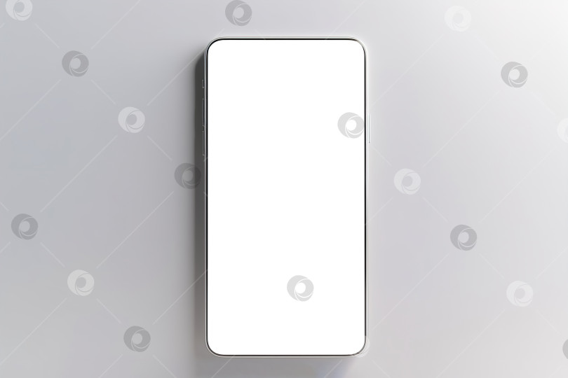 Скачать Современный макет смартфона с пустым белым экраном, мобильный телефон лежит на сером фоне фотосток Ozero