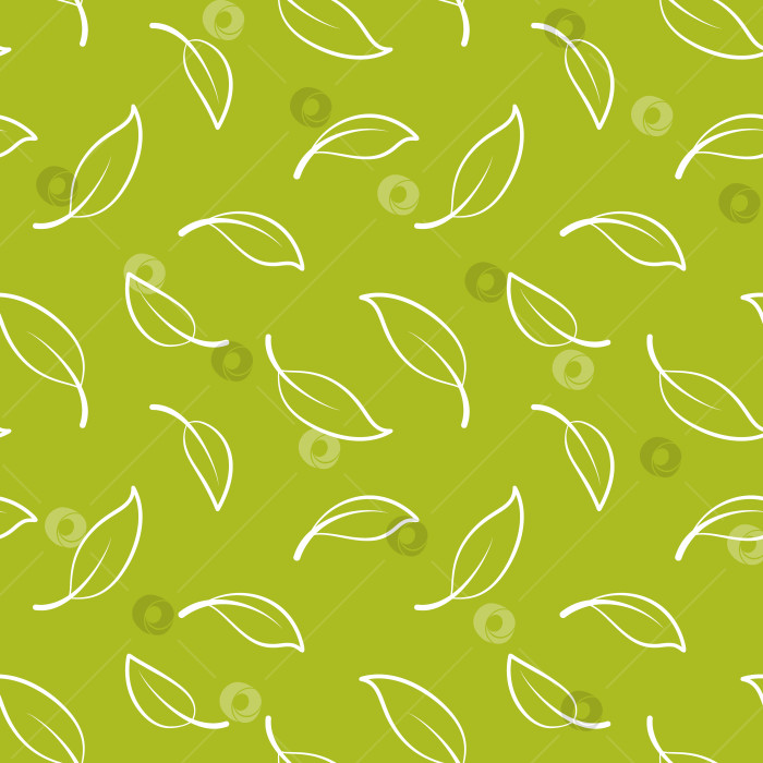 Скачать Простой бесшовный узор из листьев зеленого чая. Абстрактный фон из листьев природы для бумаги, ткани, интерьера. фотосток Ozero