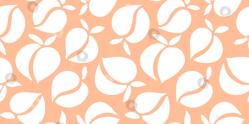 Скачать Бесшовный узор из белых персиков. Модный фон цвета персикового пуха. Летний фруктовый узор для бумаги, ткани, интерьера. фотосток Ozero