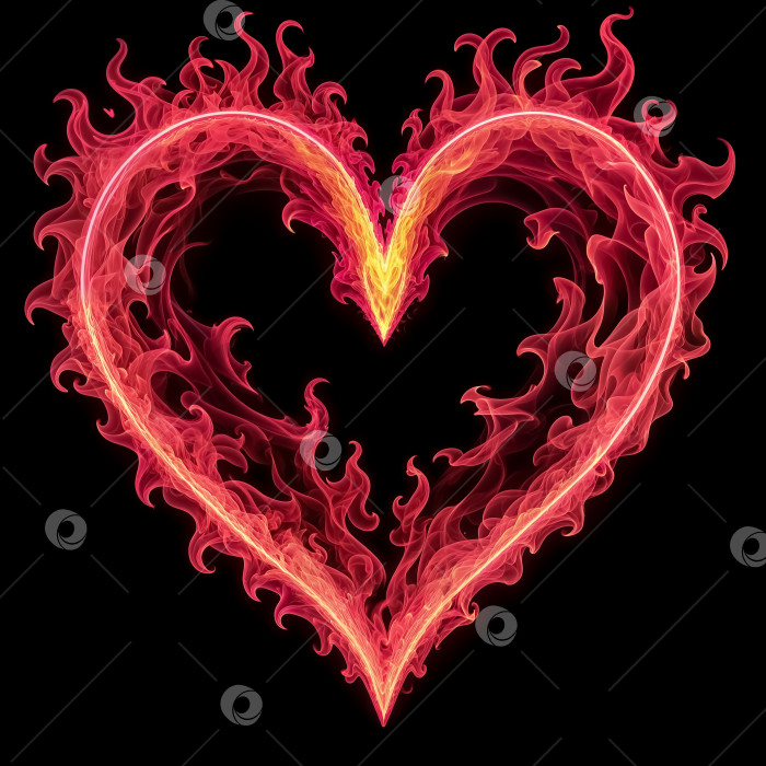 Скачать Розово-красное пламя в форме сердца на простом черном фоне фотосток Ozero