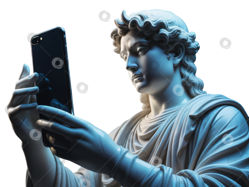 Скачать Античная мраморная статуя с телефоном в руках. Прозрачный фон PNG фотосток Ozero