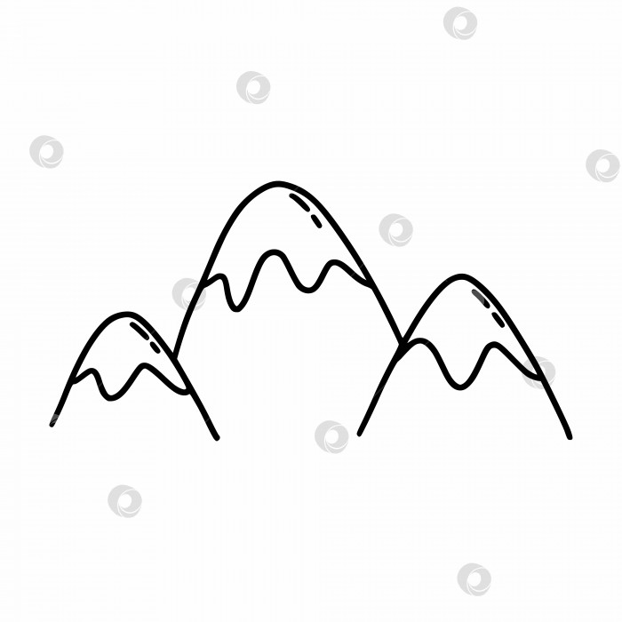 Скачать Гора со снежной вершиной. Векторная иллюстрация каракулей. Линейный значок на тему туризма. фотосток Ozero