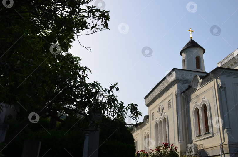 Скачать Ялта, Крым, Россия - 06.18.2016: Дворцовая Крестовоздвиженская церковь Ливадийского дворца, Ялта, Крым фотосток Ozero