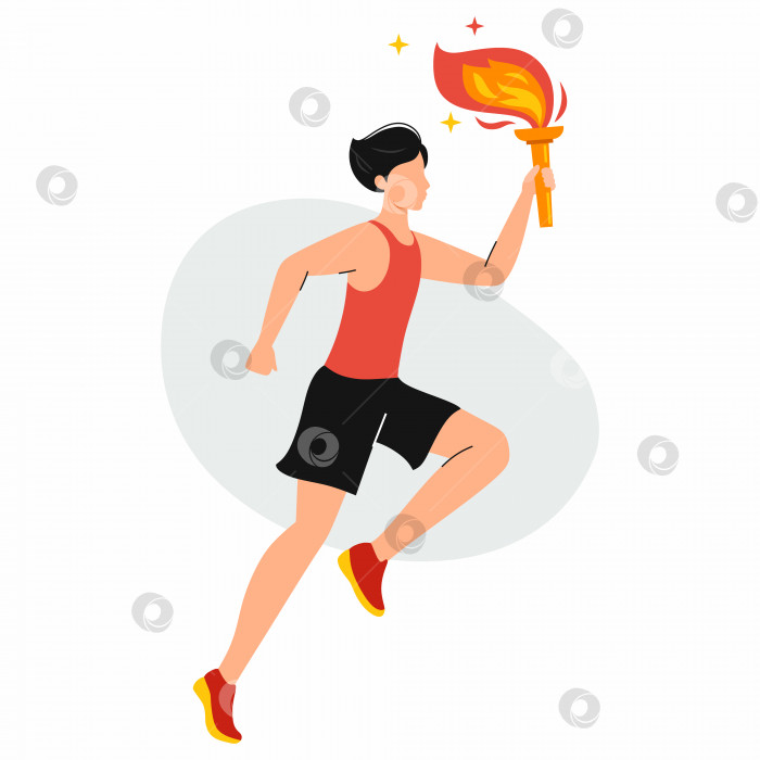 Скачать Человек бежит и держит пламя в руках. Векторный символ в плоском стиле. Спортсмен - чемпион. фотосток Ozero