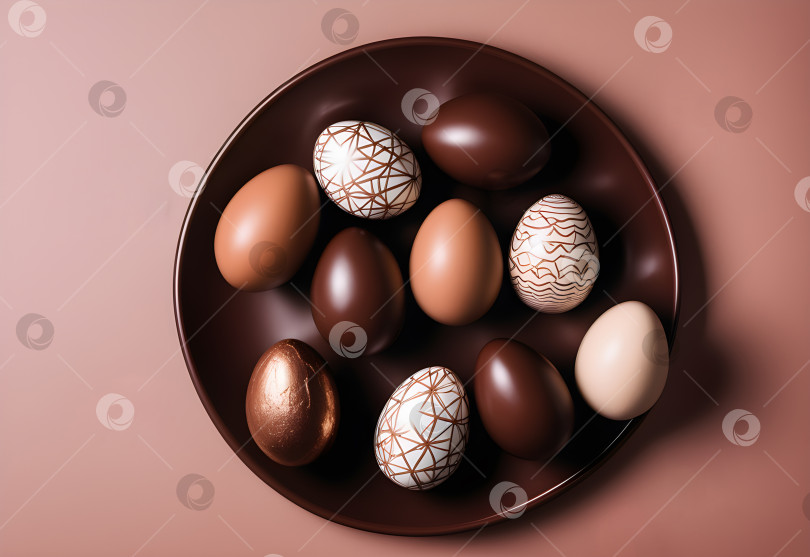 Скачать выложите шоколадные яйца в коричневую тарелку фотосток Ozero