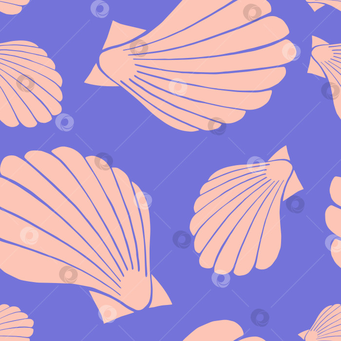 Скачать Трендовый бесшовный узор из силуэтов морских ракушек в стиле флэт. Редактируемая бесконечная текстура из тропических океанских раковин. фотосток Ozero