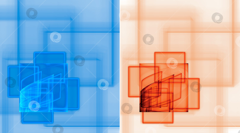 Скачать Набор абстрактных фрактальных фонов. Синий и красный фон с квадратами и другими геометрическими фигурами. 3d рендеринг. 3d иллюстрация. фотосток Ozero