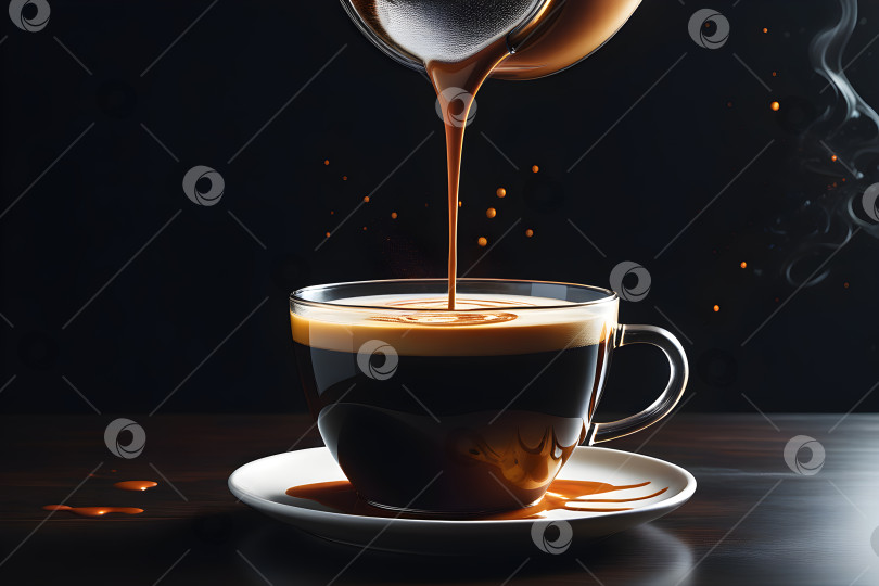 Скачать наливание кофе в стеклянную чашку на темном фоне фотосток Ozero