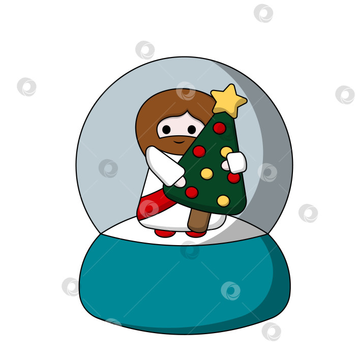 Скачать Снежный шар с милым Иисусом Христом и рождественской елкой в цвете фотосток Ozero