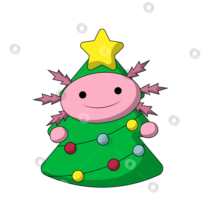 Скачать Милый аксолотль в костюме рождественской елки в цвете фотосток Ozero