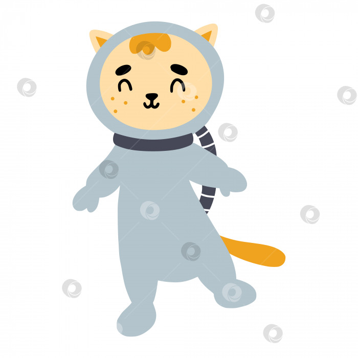 Скачать Симпатичный кот-космонавт. Детский персонаж в мультяшном стиле. Космическая иллюстрация. фотосток Ozero