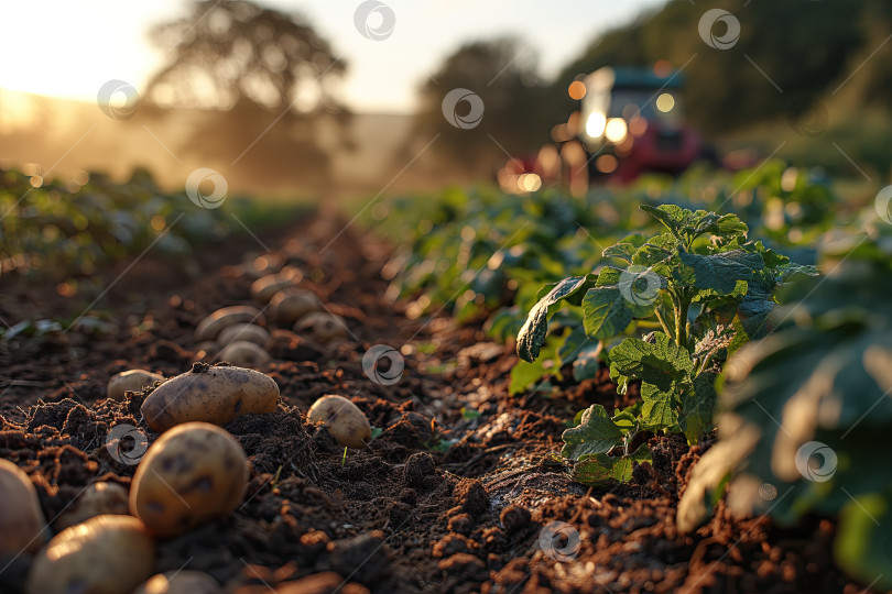 Скачать выкопанные клубни картофеля в поле после проезда картофелекопалки фотосток Ozero