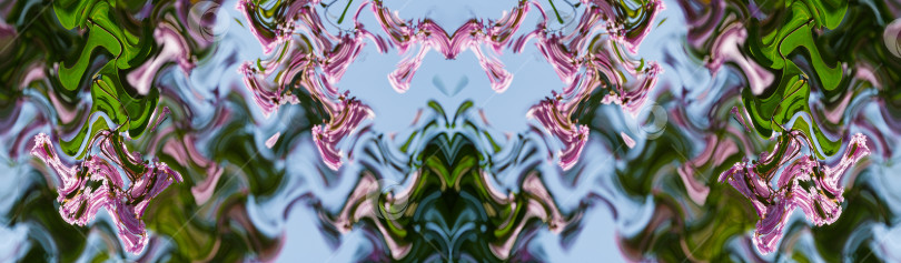 Скачать Абстрактный зигзагообразный фон с волнами в розовых, голубых и зеленых тонах. Художественная обработка изображений, созданных по фотографии. Красивый спокойный узор для любого дизайна. Фоновое изображение фотосток Ozero