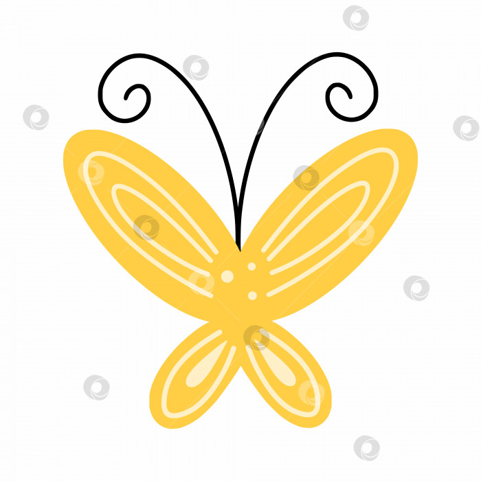 Скачать Симпатичная желтая бабочка на белом фоне. Векторная иллюстрация каракулей. Элемент декора открытки. фотосток Ozero