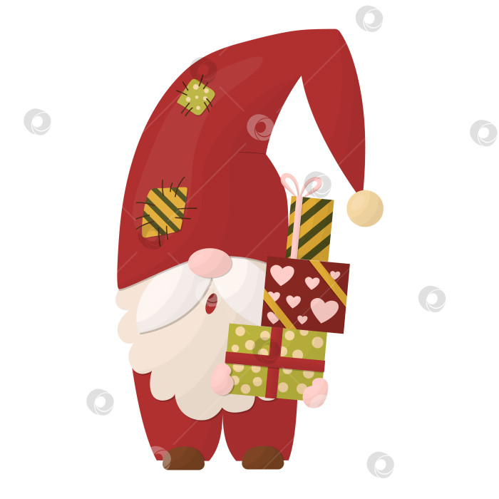 Скачать Рождественский гном держит подарки. Векторная иллюстрация на белом фоне фотосток Ozero