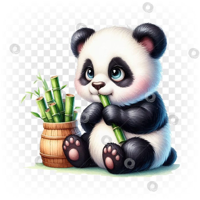 Скачать Панда, плюшевый мишка с бамбуком. Иллюстрация на прозрачном фоне. фотосток Ozero