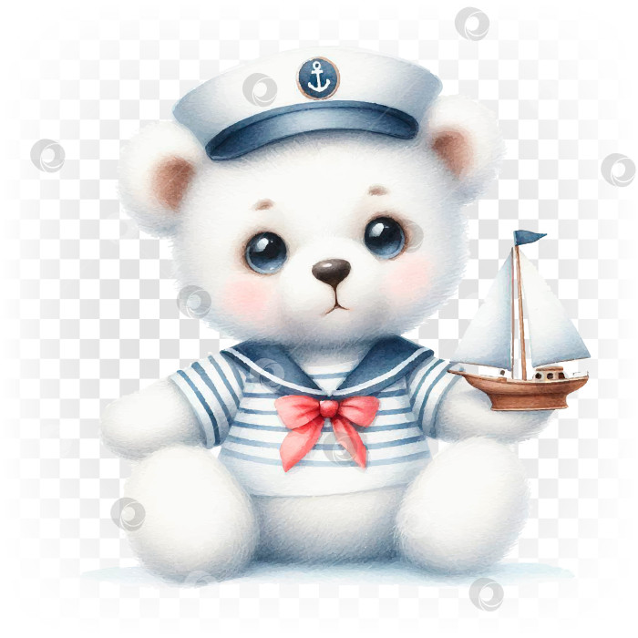 Скачать Милый плюшевый мишка, игрушка белого медведя в форме морского пехотинца. фотосток Ozero