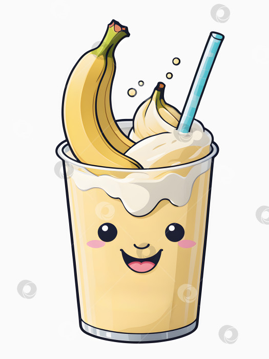 Скачать персонаж-талисман банановый коктейль на белом фоне фотосток Ozero