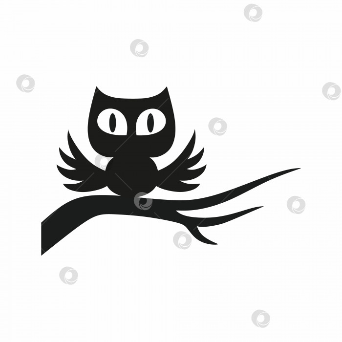 Скачать Черная сова сидит на ветке. Векторная иллюстрация к Хэллоуину. фотосток Ozero