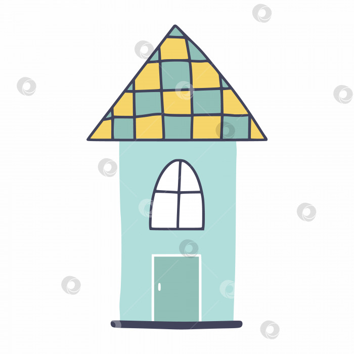 Скачать Симпатичный высокий дом в стиле каракули. Забавная мультяшная иллюстрация для оформления открытки. фотосток Ozero