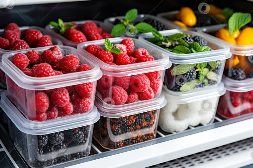 Скачать Пластиковые контейнеры с ягодами и летними фруктами. фотосток Ozero