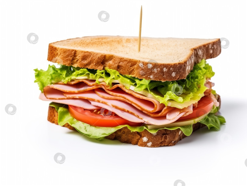 Скачать Сэндвич с ветчиной и овощами на белом фоне фотосток Ozero