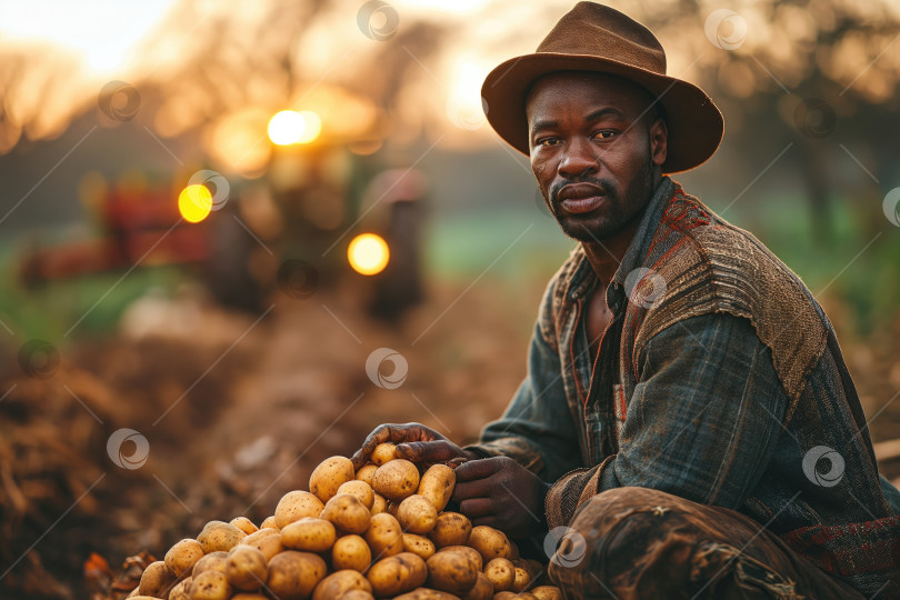 Скачать мужчина-фермер с собранным картофелем фотосток Ozero
