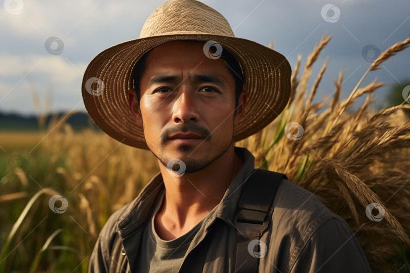 Скачать сельский молодой человек азиатского происхождения на фоне зернового поля фотосток Ozero