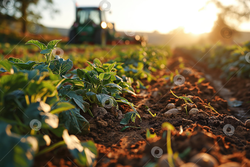 Скачать клубни картофеля в борозде на поле после прохождения картофелекопателя во время уборки урожая фотосток Ozero