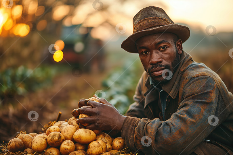Скачать чернокожий фермер с собранным картофелем фотосток Ozero