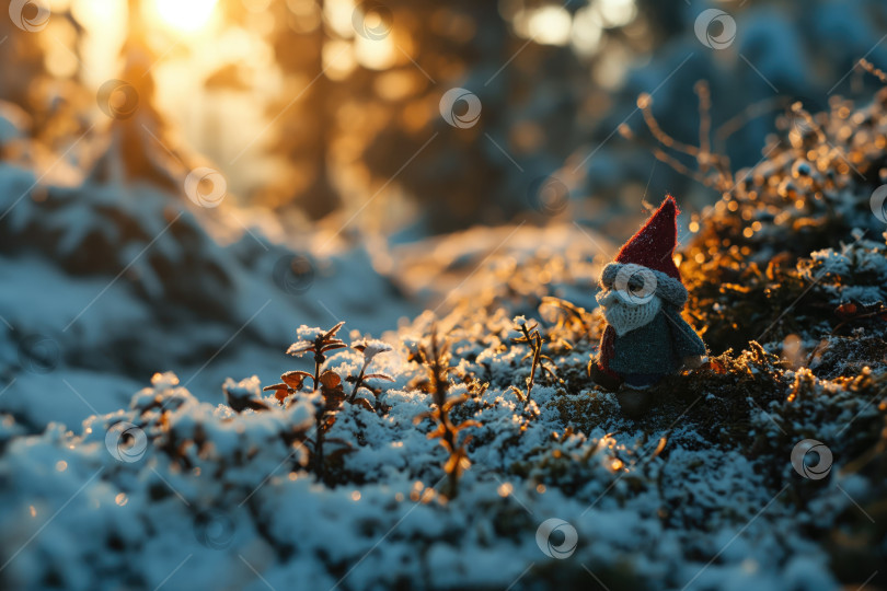 Скачать Новогодняя открытка, игрушечный Санта в зимнем лесу фотосток Ozero
