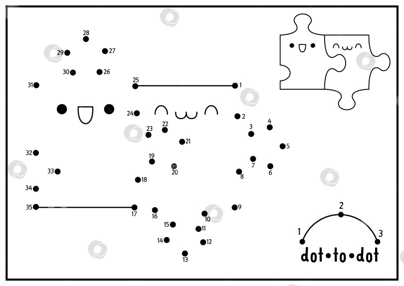 Скачать Векторная игра Святого Валентина "точка в точку" и "раскраска" с милой кавайной парой-головоломкой. Праздник любви, игра "соедини точки" с забавным персонажем. Страница-раскраска для детей. Рабочий лист для печати фотосток Ozero