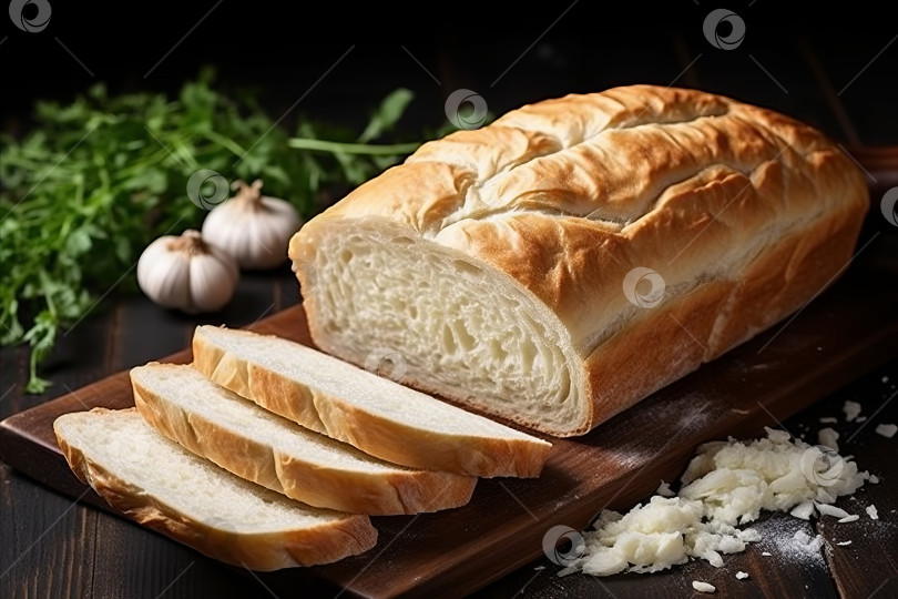 Скачать Свежеиспеченный батон белого хлеба, Рецепт домашней выпечки, Вкусно и аппетитно, Фон на деревянном столе фотосток Ozero