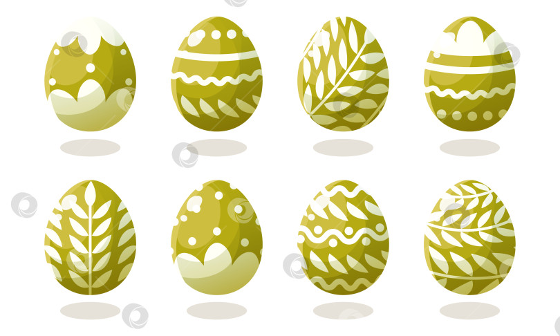 Скачать Набор зеленых пасхальных яиц с разными узорами. Векторная иллюстрация на белом фоне. Счастливой пасхи. Весенний праздник. Коллекция декоративных пасхальных символов. Весеннее разноцветное шоколадное яйцо. фотосток Ozero