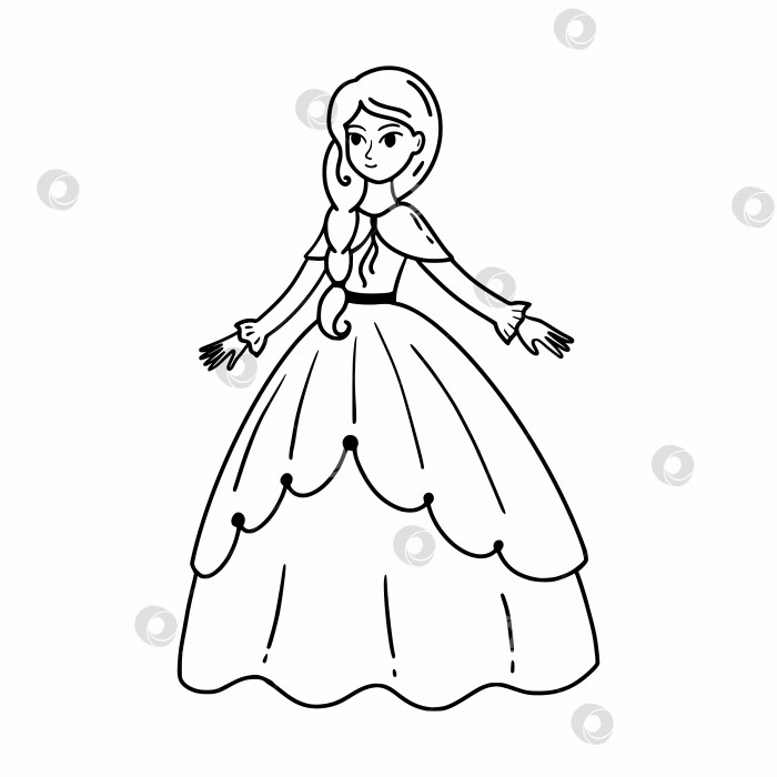 Скачать Милая принцесса в пышном платье. Красивая девушка в стиле каракулей. Рисунок куклы для девочки. фотосток Ozero