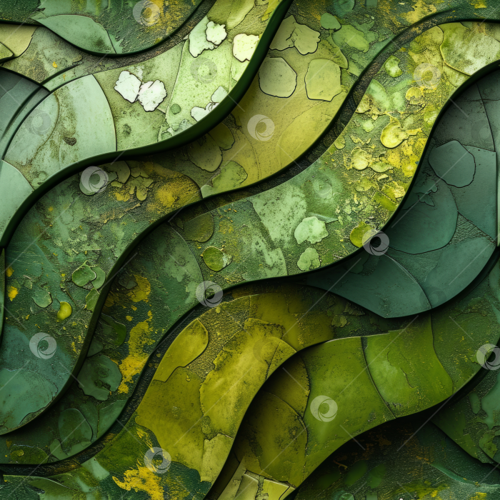 Скачать Зеленый фон, абстрактный узор зеленых волн, художественные текстуры, похожие на листья, фон, вдохновленный природой, органичный дизайн линий и форм. фотосток Ozero