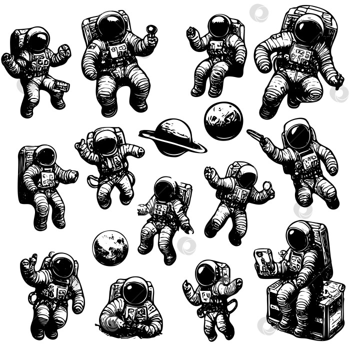 Скачать Набор плакатов космической миссии астронавтов, нарисованный от руки эскиз векторной иллюстрации фотосток Ozero