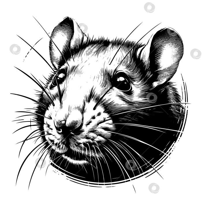 Скачать Мышь. Нарисованный от руки черно-белый эскиз портрета мыши на белом фоне. фотосток Ozero