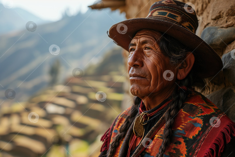 Скачать пожилой перуанский сельский житель в национальной одежде фотосток Ozero