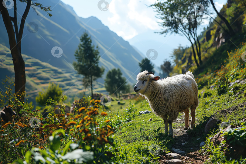 Скачать домашние овцы в природном ландшафте горной долины фотосток Ozero