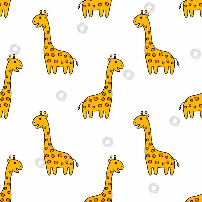 Скачать Бесшовный узор в детской. Милый жираф на белом фоне. Африканское животное. Фон для печати на детской ткани. Бесконечные обои. Оберточная бумага для детей. фотосток Ozero