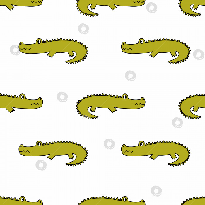 Скачать Бесшовный узор в детской. Симпатичный крокодил на белом фоне. Африканское животное. Фон для печати на детской ткани. Бесконечные обои. фотосток Ozero